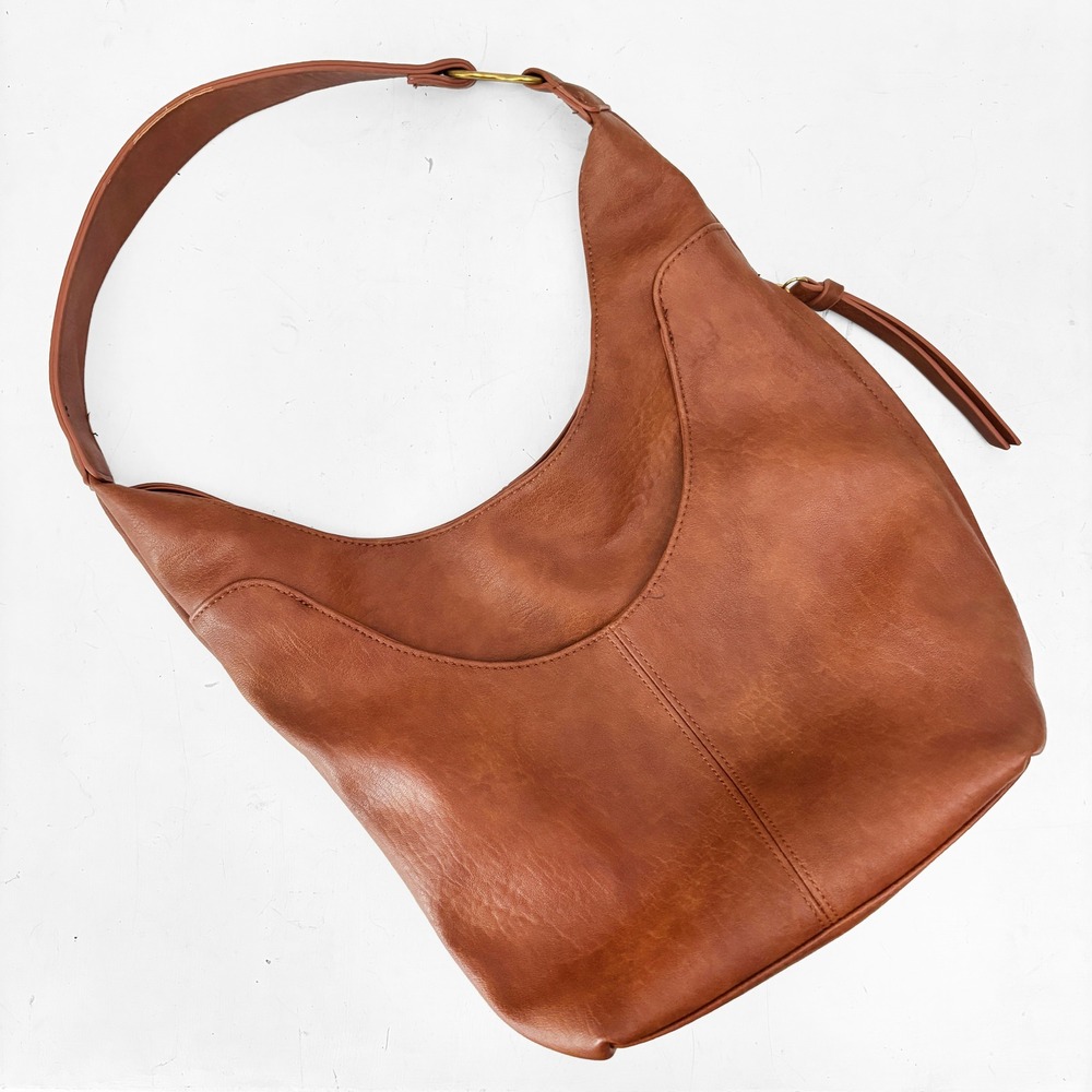 Antik Kraft Cognac Brown Vegan Leather Hobo Shoulder Bag Gold Hardware Boho